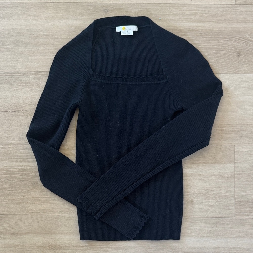 Black Long Sleeve Ribbed Knit Sweater